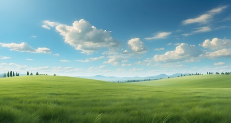 Craft a visually immersive composition of a vast green meadow extending as far as the eye can see, with ultra-realistic precision in illustrating the lush grass-Ai Generative