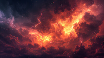The Wrath of God: Lightning and thunderstorm in the sky, a magnificent display of nature's power, striking fear and awe in equal measure, Generative Ai.

 - obrazy, fototapety, plakaty