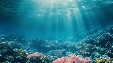 Underwater ocean scene background with coral reef - obrazy, fototapety, plakaty