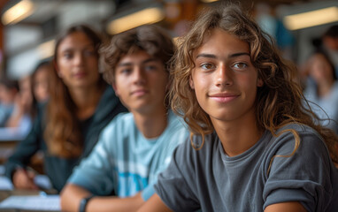 Fototapeta premium Group of Young People Sitting Next to Each Other