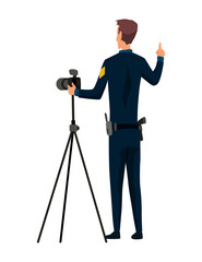 Police station employees or staff. Police officer in uniform working. Detective in office. People in jail. Vector illustration in cartoon style