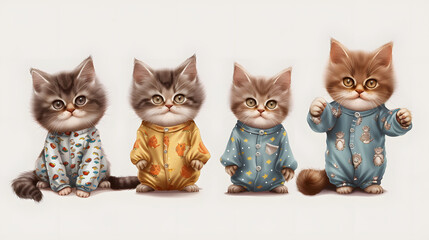 パジャマを着たかわいい動物の猫のグループ - obrazy, fototapety, plakaty