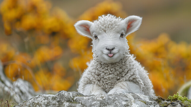 Funny sheep. Portrait of sheep showing tongue.