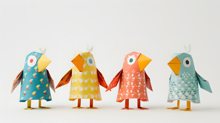パジャマを着たかわいい動物の鳥のグループの折り紙風イラスト