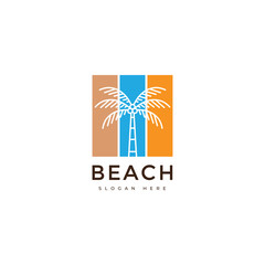 Obraz premium coconut tree beach vacation logo design graphic vector