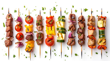 Grilled kebabs on skewers, perfectly seasoned and ready to delight, create a mouthwatering feast. Generative Ai

