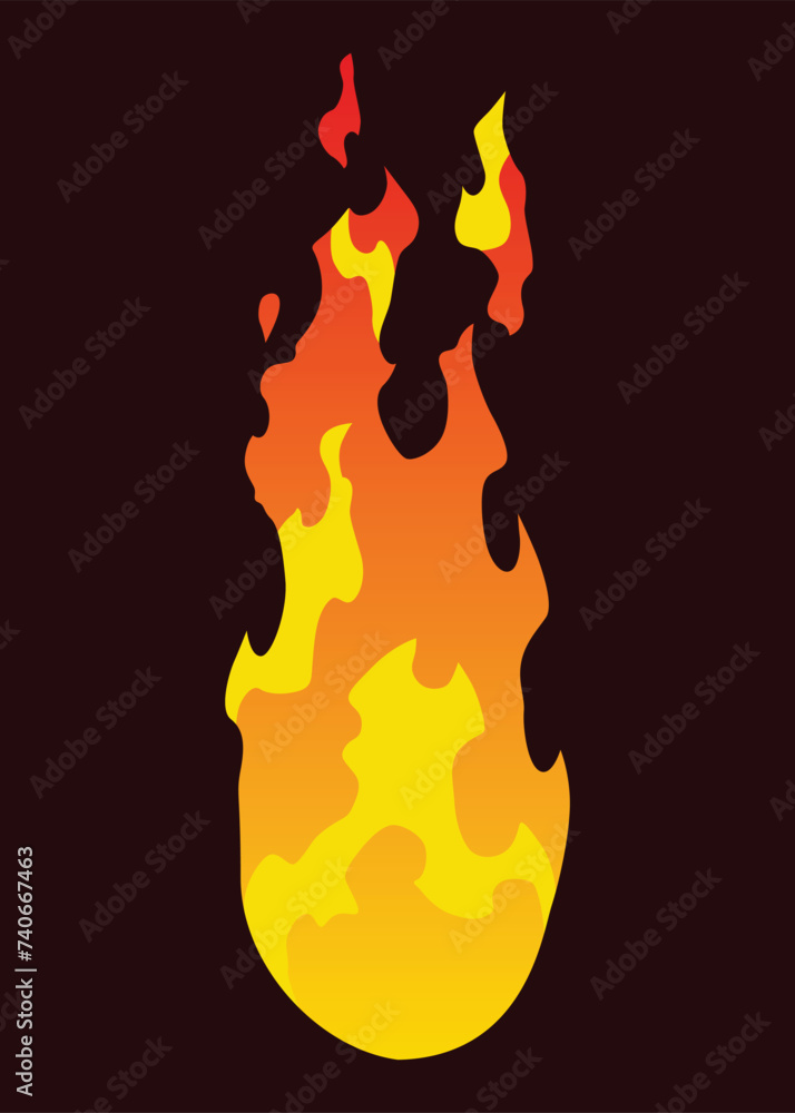 Poster fire animation sprite. red and orange fire flame. hot flaming element for game animation. vector ico