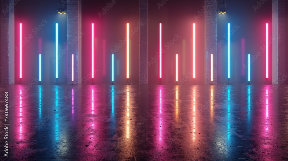 Poster dynamic neon light streaks on dark background for futuristic design projects and motion graphics