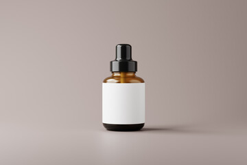 A dropper bottle mockup set featuring a sleek amber glass dropper bottle and an outer packaging box
