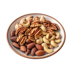 Nuts with glaze on a plate isolated on transparent background