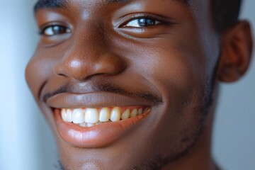 Close-up of a bright smiling African young man child showing off healthy white teeth
