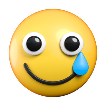 Smiling face with tear emoticon, holding tears emoticon 3d rendering