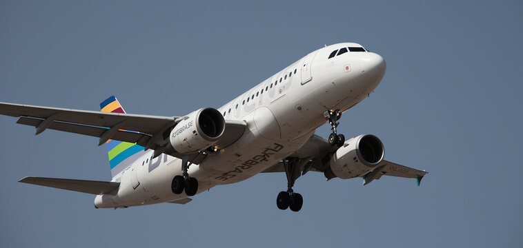 Tenerife, Spain February 18 st, 2024. Airbus A319-112 Braathens Airlines flies in the blue sky. Landing at Tenerife Airport