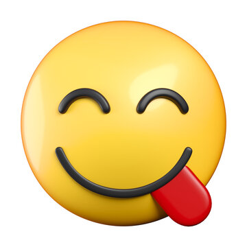 Naklejki Face savoring food emoji, tongue sticking emoticon 3d rendeing