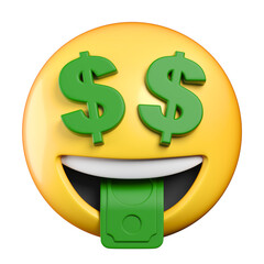 Money eyes and tongue face emoji, rich emoticon 3d rendering