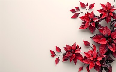 Christmas background with red poinsettia on white