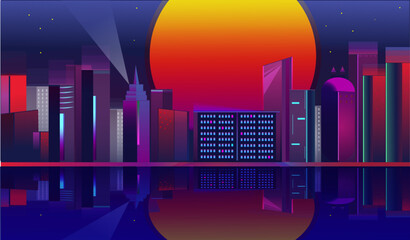 Vector night city in cyberpunk style