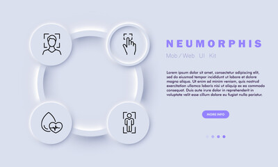 Safety line icon. Biometrics, sensors, fingerprints, palm prints, hand geometry, security. Neomorphism style. Vector line icon for business and advertising