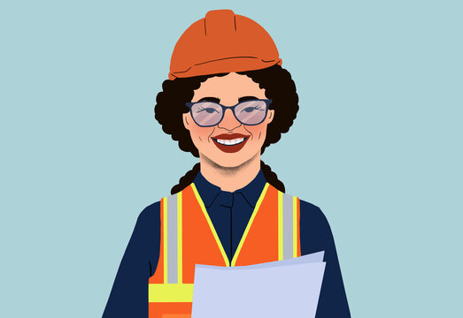 Smiling female engineer with plans on construction site