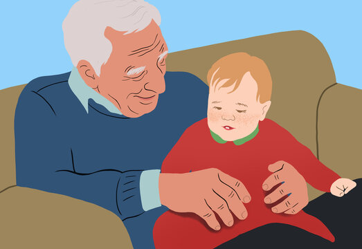 Tender moment between grandfather and grandchild