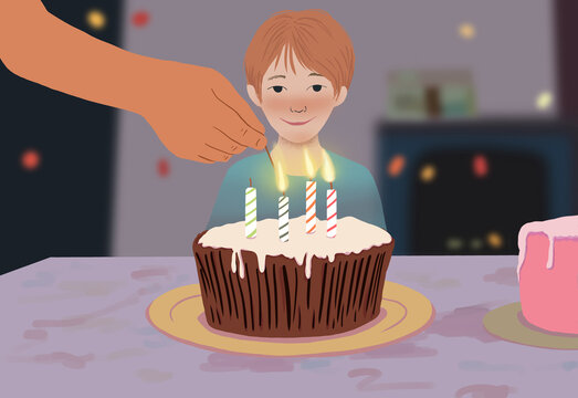 Celebrating a child's birthday with a candlelit cake