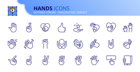 Simple set of outline icons about hand gestures