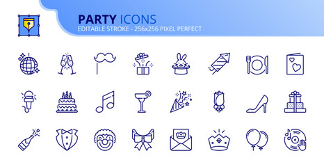 Simple set of outline icons about party