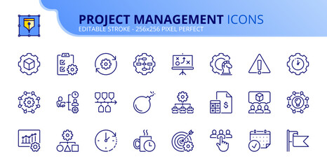 Simple set of outline icons about project management