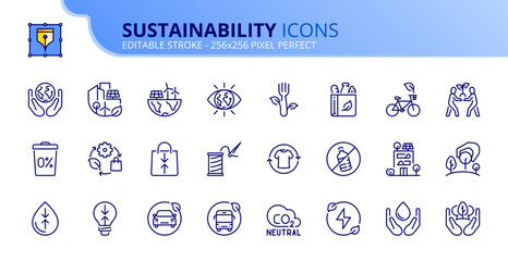 Simple set of outline icons about sustainability