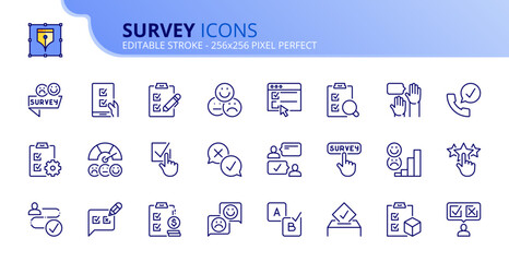Simple set of outline icons about survey