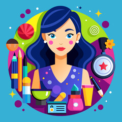 Girl Makeup Artist with Makeup Tools and Elements