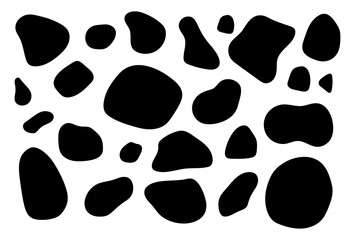 Round smooth pebble stone collection. Organic shape rock isolated. Various form of beach blob, splat. Ocean set vector illustration on white background - obrazy, fototapety, plakaty