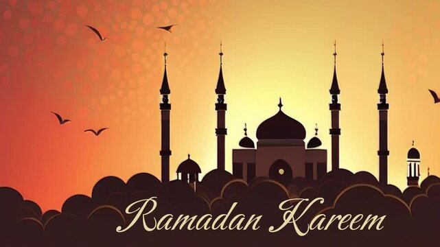 textual Islamic background - Ramadan Kadeem with mosque silhouette, beginning of fasting month for Muslims