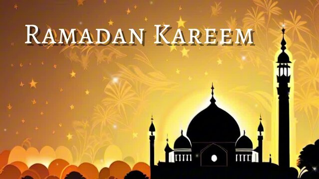 textual Islamic background - Ramadan Kadeem with mosque silhouette, beginning of fasting month for Muslims