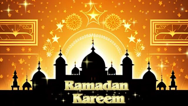 textual Islamic background - Ramadan Kadeem with mosque silhouette, beginning of fasting month for Muslims