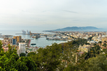Fototapeta na wymiar Panoramic View of the Port of Malaga and Urban Landscape