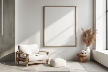mockup poster frame in modern interior background, living room, minimalist style