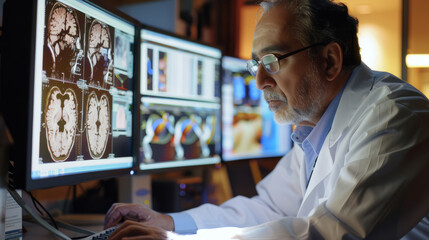 Medico analizza immagini di risonanza magnetica alla testa