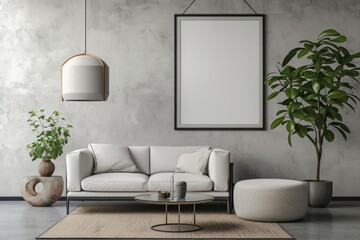 mockup poster frame in modern interior background, living room, minimalist style