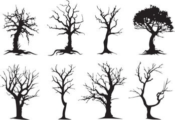 Set Trees. Hand drawn vector illustration	