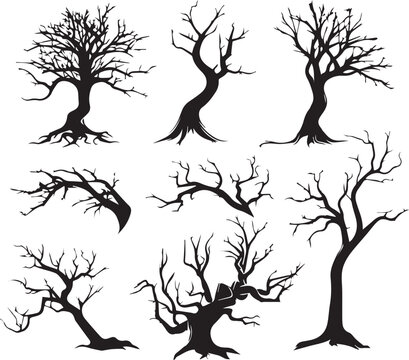 Set Trees. Hand drawn vector illustration	