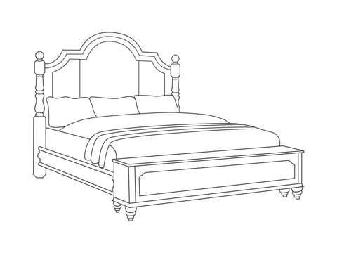 recommend clip art: Bed doodle icon in vector. Hand drawn bed icon in vector. Doodle bed illustration, contemporary bedroom interior with Modern Upholstered Headboard, white bed featuring a cozy blanket