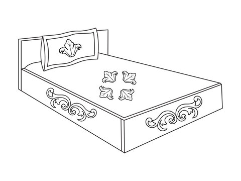 recommend clip art: Bed doodle icon in vector. Hand drawn bed icon in vector. Doodle bed illustration, contemporary bedroom interior with Modern Upholstered Headboard, white bed featuring a cozy blanket