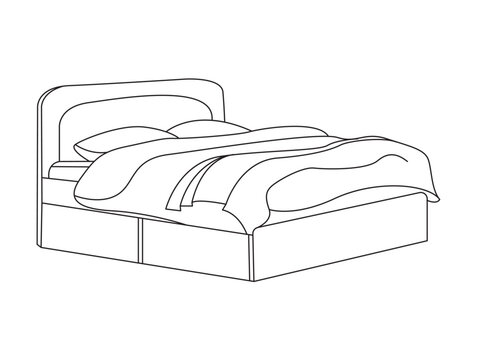 recommend clip art: Bed doodle icon in vector. Hand drawn bed icon in vector. Doodle bed illustration, contemporary bedroom interior with Modern Upholstered Headboard, white bed featuring a cozy blanket
