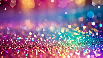 A gradient background of rainbow colors and sparkles