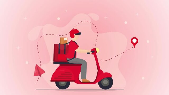 people in delivery service with motorcycle package concept vector animation
