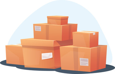 Fototapeta premium Closed cardboard boxes stacked on top of each other, concept of delivery of goods in paper crates. Stock vector illustration