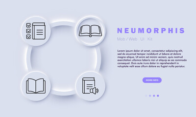 Knowledge line icon. Engaging, informative, detailed, audiobook, ticks, training. development, library. Neomorphism style. Vector line icon for business and advertising