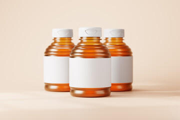 honey bottle mockup set featuring a short plastic bottle with a flip top plastic cap