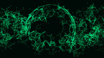 Abstract vector sci-fi sphere with global network connections. Futuristic illustration. Technology network connection on world. Global digital connections ai. Technology virtual cyber dynamic.